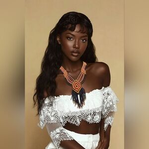 Bold Beaded Statement Necklace – Geometric Fringe Design in Black, Red & Yellow